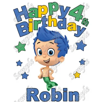 Happy Birthday  Bubble Guppies Gil  Personalized Custom DTF Iron on Transfer - Ready to Press #2