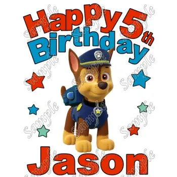 Happy Birthday  PAW Patrol Chase  Personalized Custom DTF Iron on Transfer - Ready to Press #3