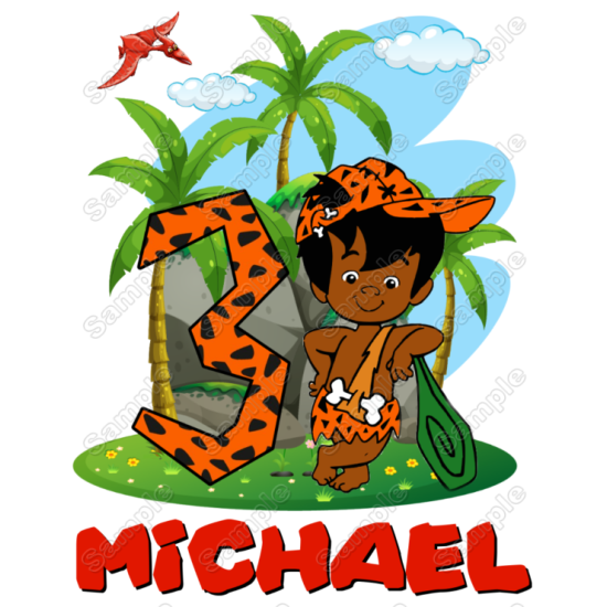 African American BamBam Flintstone Birthday  Custom  T Shirt Iron on Transfer (KRAFTYME.COM)