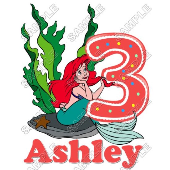 Ariel  The Little Mermaid  Birthday  Personalized  Custom  Heat Iron On Transfer for T shirts N26 (KRAFTYME.COM)