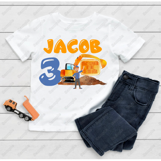 Blippi Excavator Construction Birthday Custom  Heat Iron On Transfer for T shirts (KRAFTYME.COM)