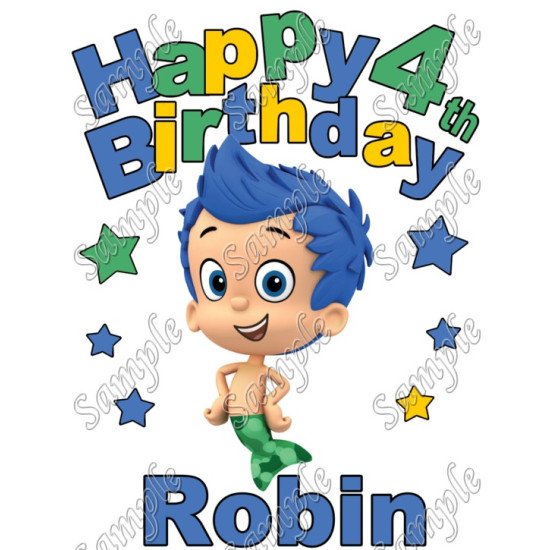 Happy Birthday  Bubble Guppies Gil  Personalized Custom Heat Iron On Transfer for T shirts N2 (KRAFTYME.COM)