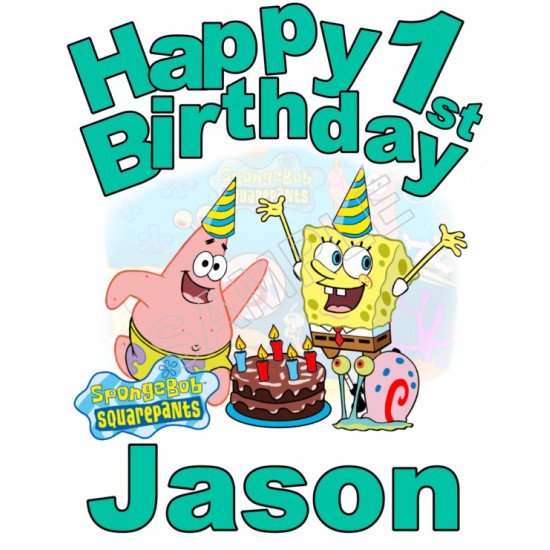 Happy Birthday SpongeBob SquarePants  Personalized Custom Heat Iron On Transfer for T shirts N1 (KRAFTYME.COM)