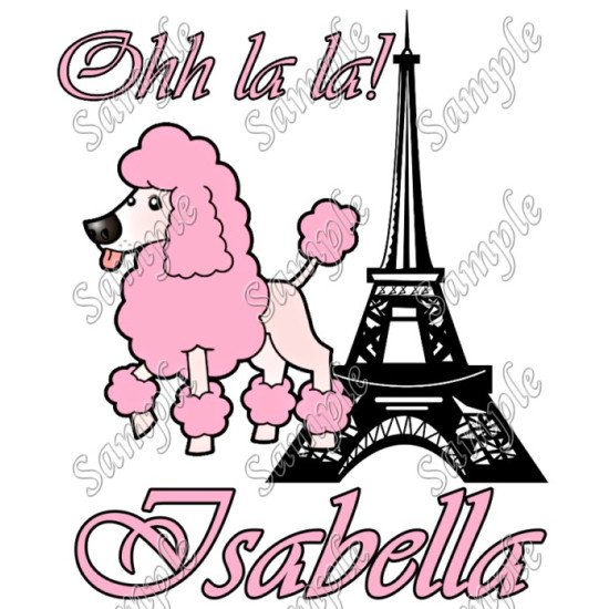 Pink Poodle in Paris  Personalized Custom Heat Iron On Transfer for T shirts N1 (KRAFTYME.COM)