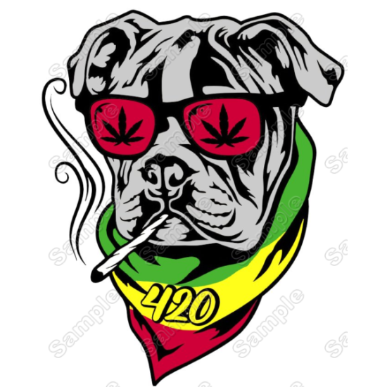 Rasta Bulldog smoking Heat  Iron on Transfer (KRAFTYME.COM)