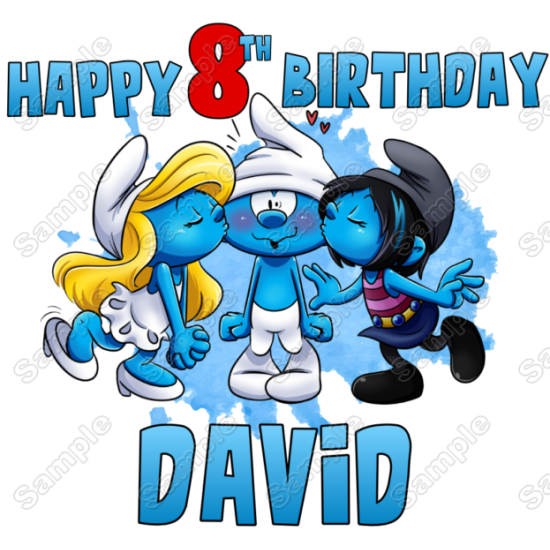 Smurf Birthday Custom Name Age  Heat Iron On Transfer for T shirts (KRAFTYME.COM)