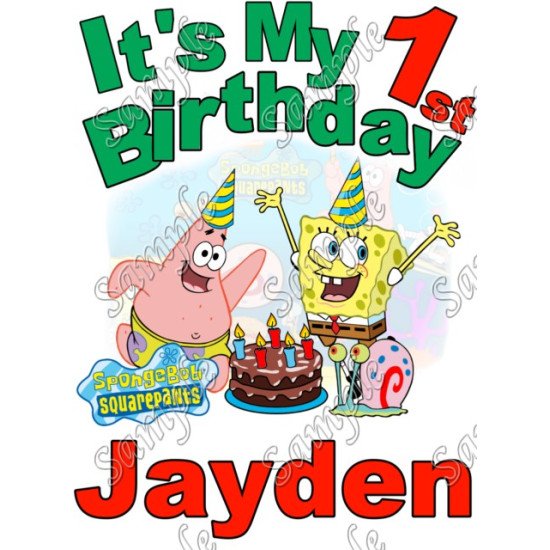 SpongeBob  Birthday  Personalized  Custom  Heat Iron On Transfer for T shirts N6 (KRAFTYME.COM)