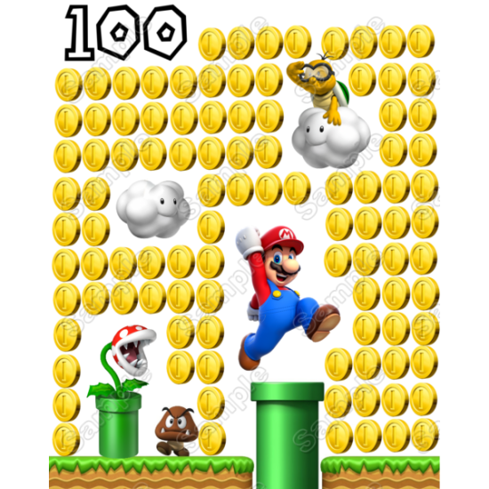 Super Mario 100 Coins Heat Iron On Transfer for T shirts (KRAFTYME.COM)