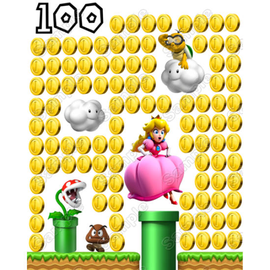 Super Mario Princess Peach 100 Coins Heat Iron On Transfer for T shirts (KRAFTYME.COM)